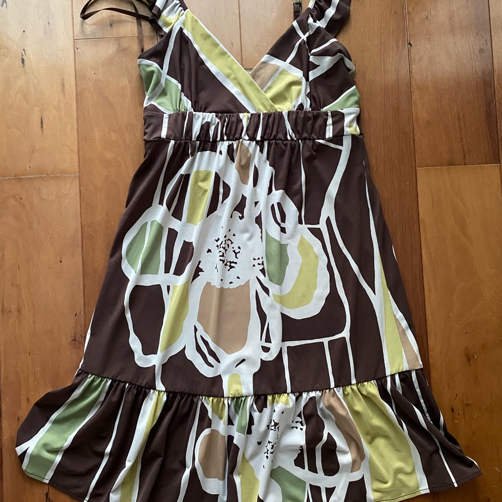BCBGMaxAzria Brown and Yellow Patterned Dress